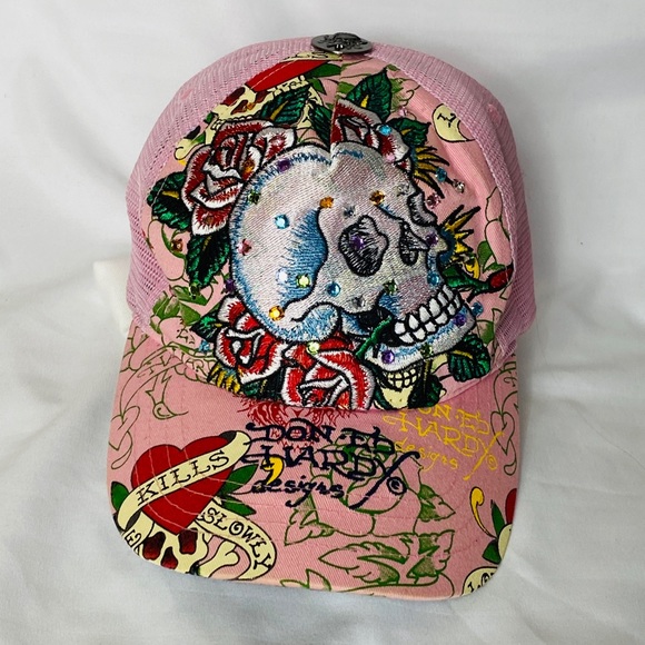 Ed Hardy Pink Skull Flower Trucker Hat 